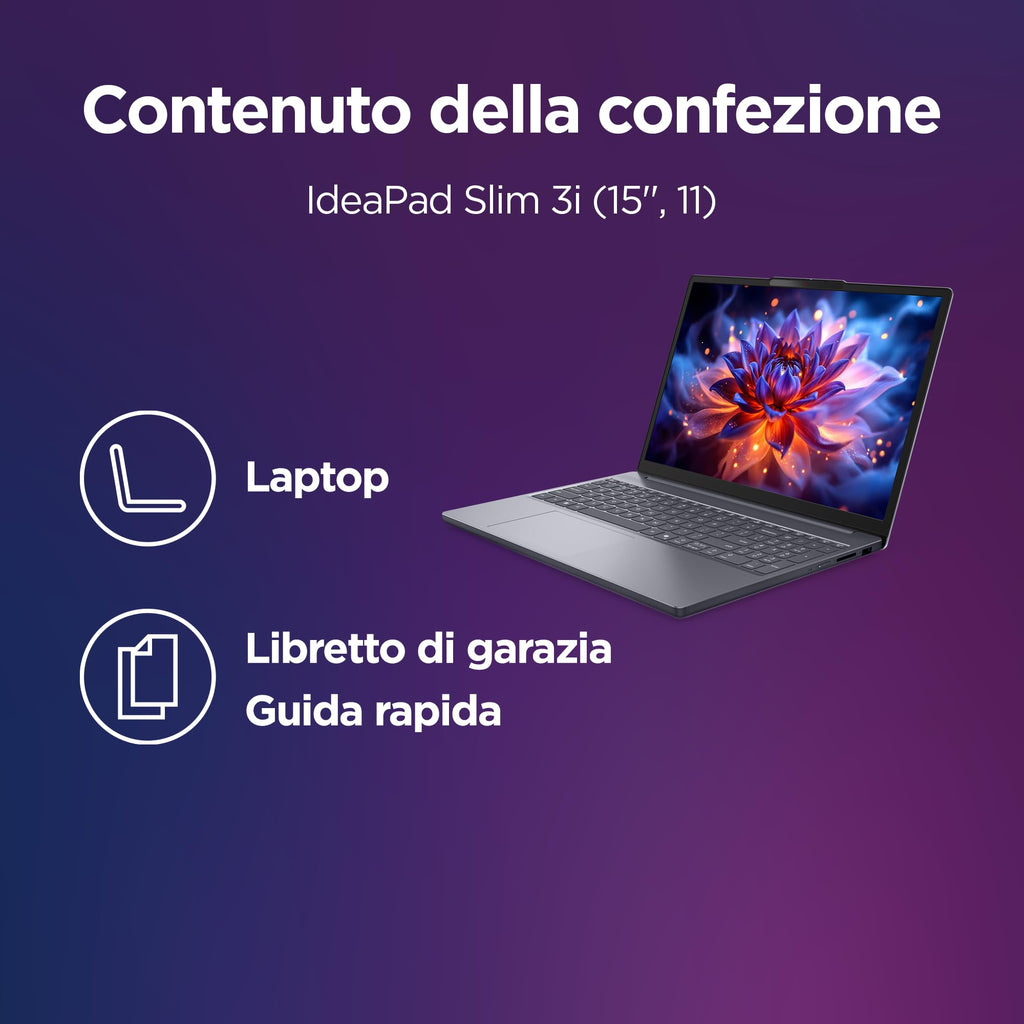 Lenovo IdeaPad Slim 3 Notebook 15" IPS, Intel Core 5 320, RAM 16GB, 512GB SSD, Windows 11 Home, WiFi 6, Laptop per Casa, Ufficio, Studio, Multitasking, Uso Quotidiano - Caricatore non incluso