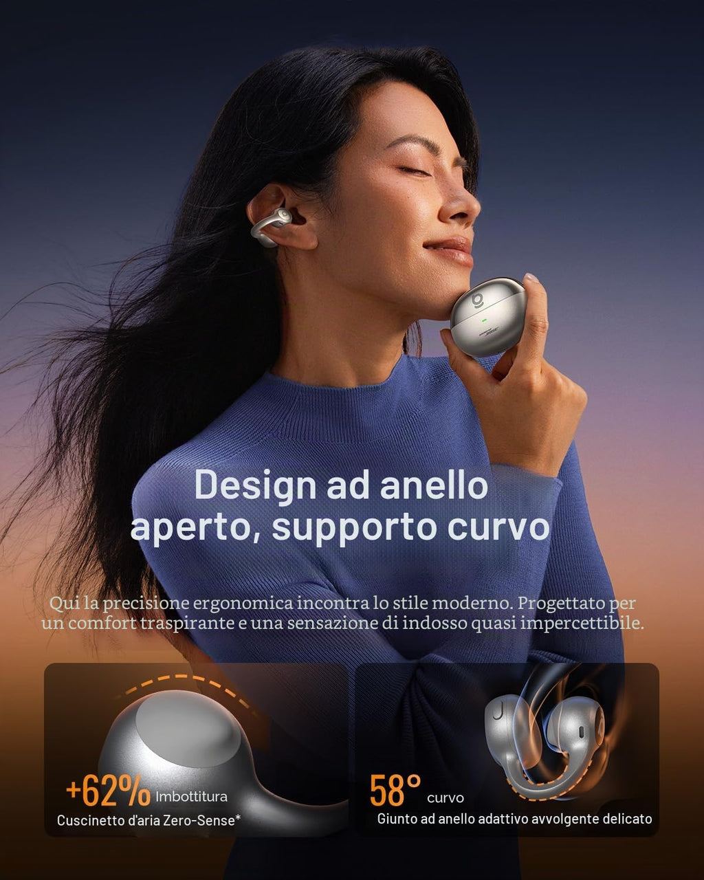 Baseus Inspire XC1 Cuffie Open-Ear Bluetooth, Sound by Bose, Nero Cosmico