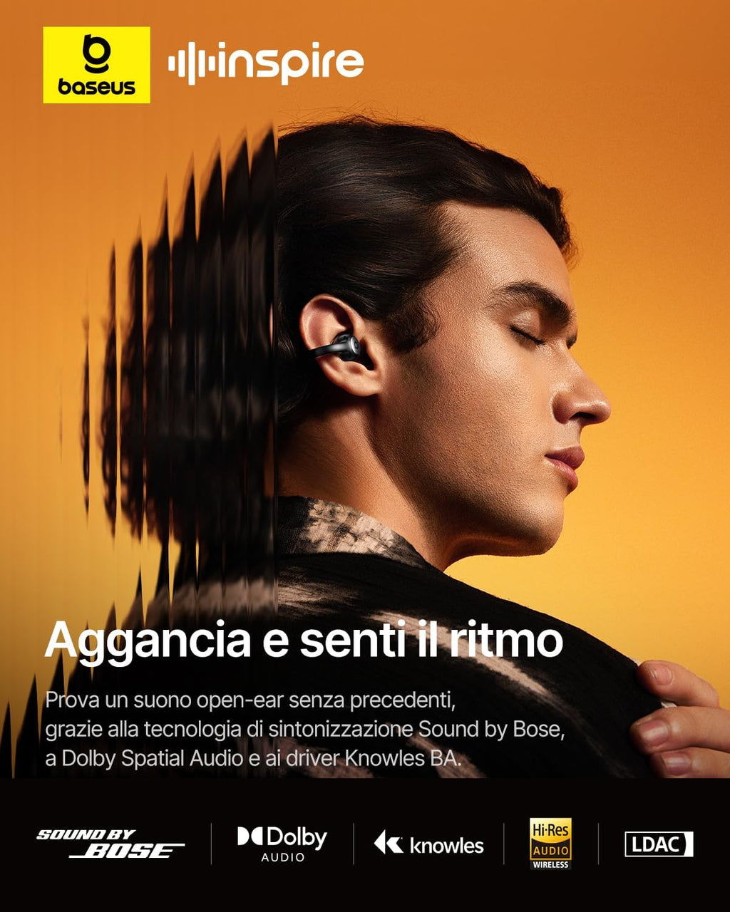 Baseus Inspire XC1 Cuffie Open-Ear Bluetooth, Sound by Bose, Nero Cosmico