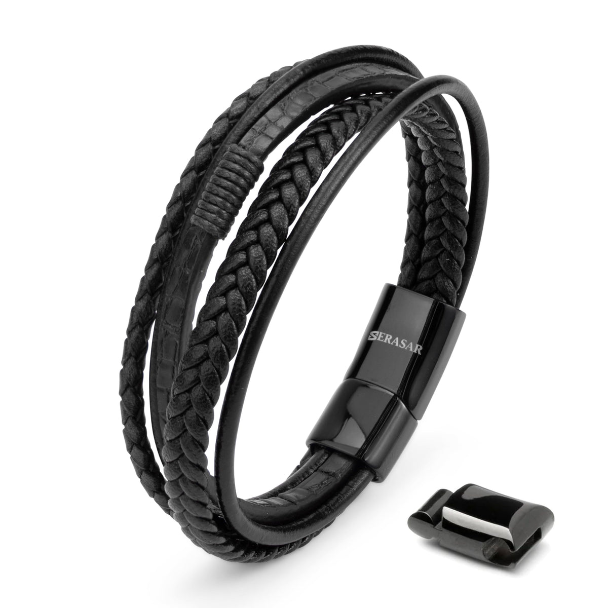 SERASAR Bracciale Uomo Pelle Nera/Marrone, 3 Misure, con Confezione Regalo