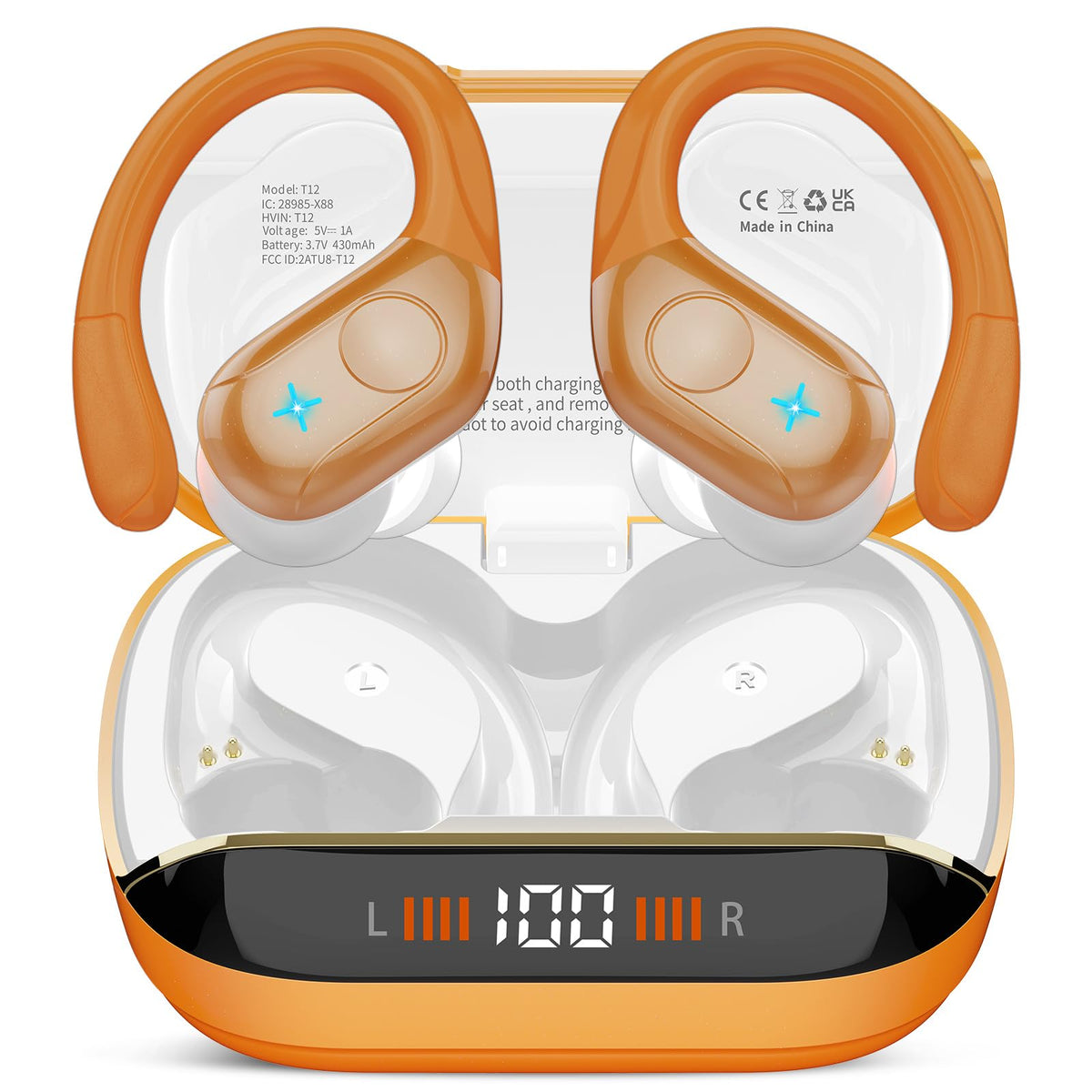 Qecnato Cuffie Bluetooth Senza Fili, Auricolari Bluetooth 5.4 con Stereo HiFi, 75 Ore, Auricolari con 4 ENC Mic, Display LED, IP7 impermeabili Cuffiette Wireless per Jogging, Lavoro, Nero