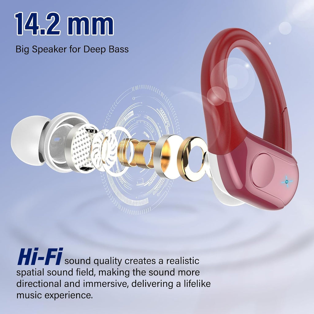 Qecnato Cuffie Bluetooth Senza Fili, Auricolari Bluetooth 5.4 con Stereo HiFi, 75 Ore, Auricolari con 4 ENC Mic, Display LED, IP7 impermeabili Cuffiette Wireless per Jogging, Lavoro, Nero