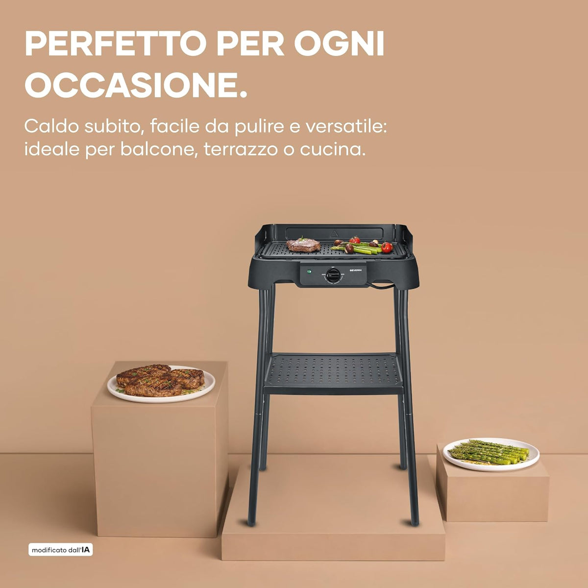Severin Barbecue Elettrico con Supporto, Rivestimento in Ceramica, 2000 W