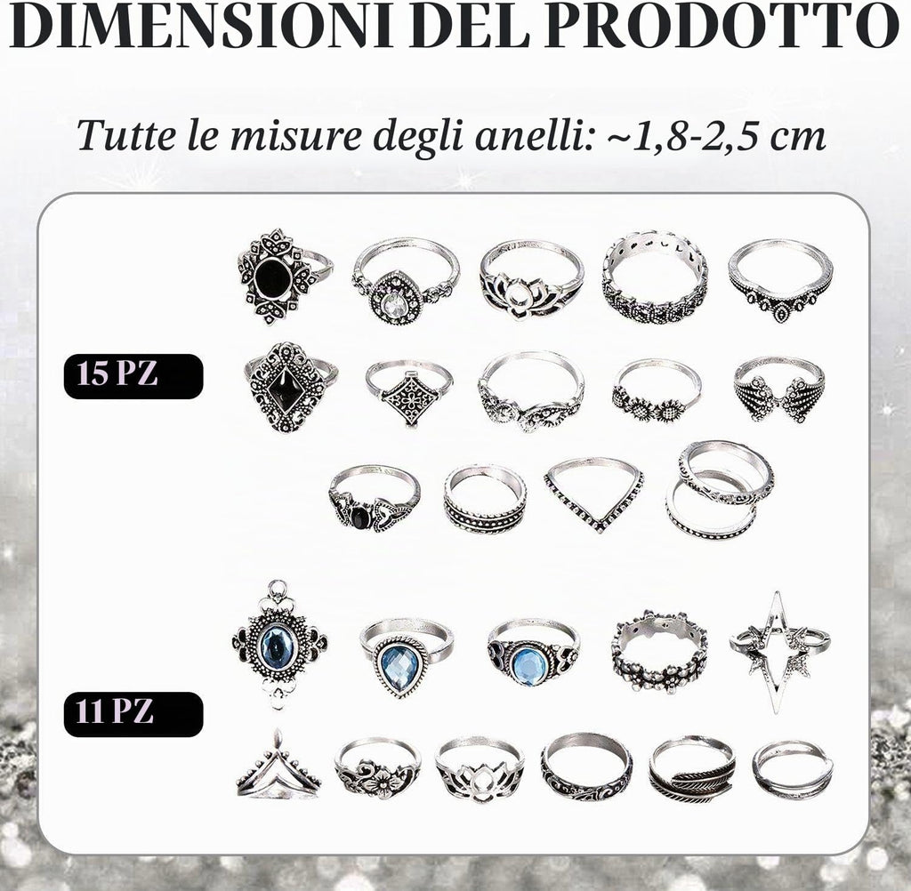 26 Parti di Anelli Gotici da Uomo e da Donna - Set di Gioielli in Argento con Vari Stili di Decorazioni