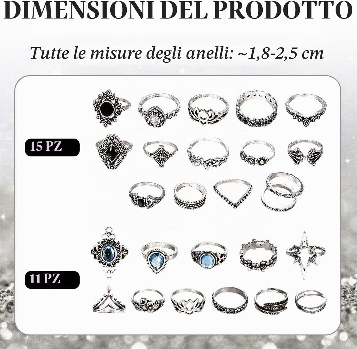 26 Parti di Anelli Gotici da Uomo e da Donna - Set di Gioielli in Argento con Vari Stili di Decorazioni
