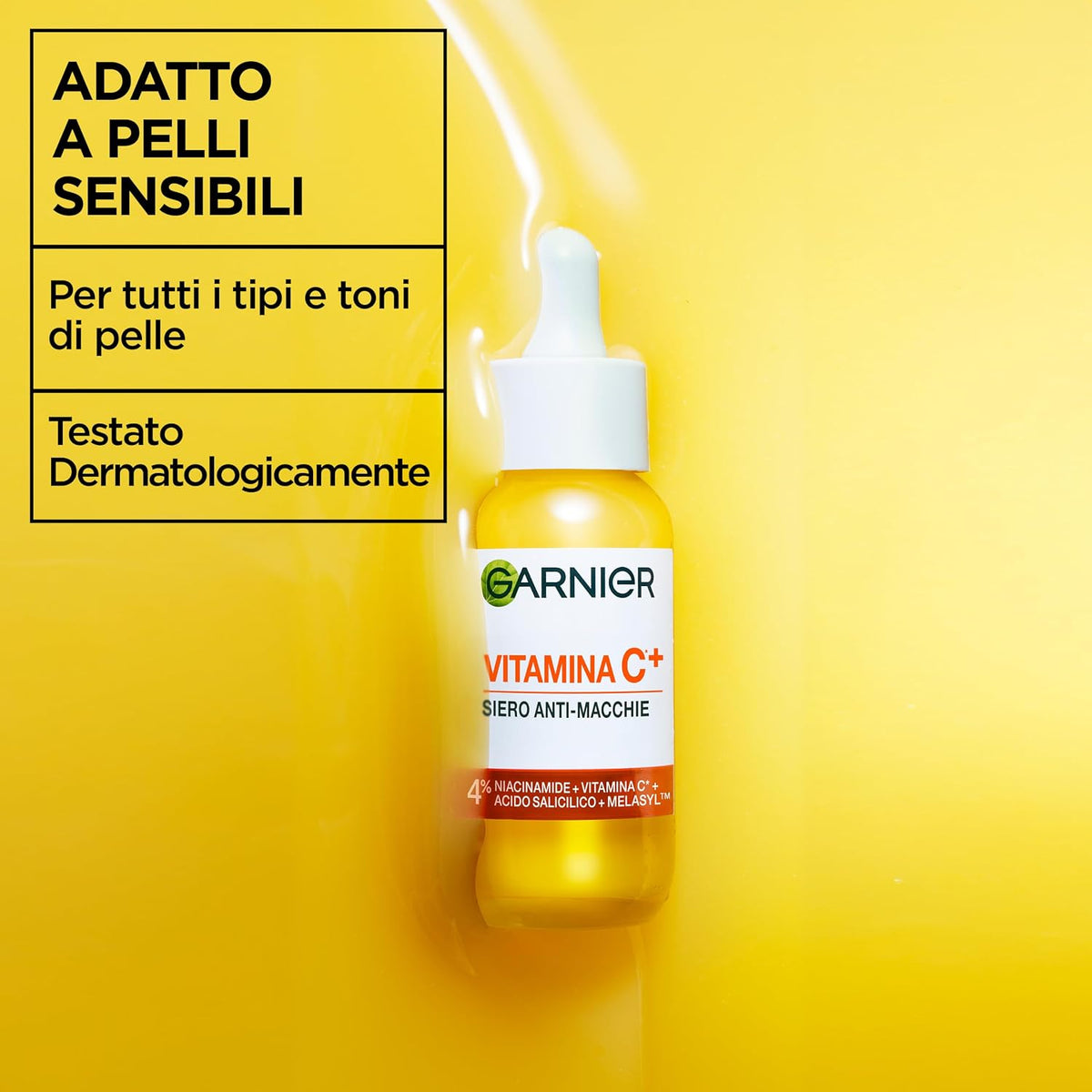 Garnier Siero Viso Vitamina C Anti-Macchie, Illuminante e Rimpolpante, Arricchito con Vitamina C, Niacinamide e Acido Salicilico, Pelle Libera dalle Macchie Scure in 6 Giorni, Incarnato Luminoso, 30ml