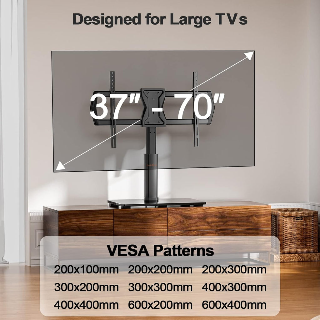 Supporto Girevole da Tavolo per TV da 26-60 Pollici - Piedistallo per TV Regolabile in Altezza con Base in Vetro Temperato, VESA Max 400x400mm, Fino a 40 kg