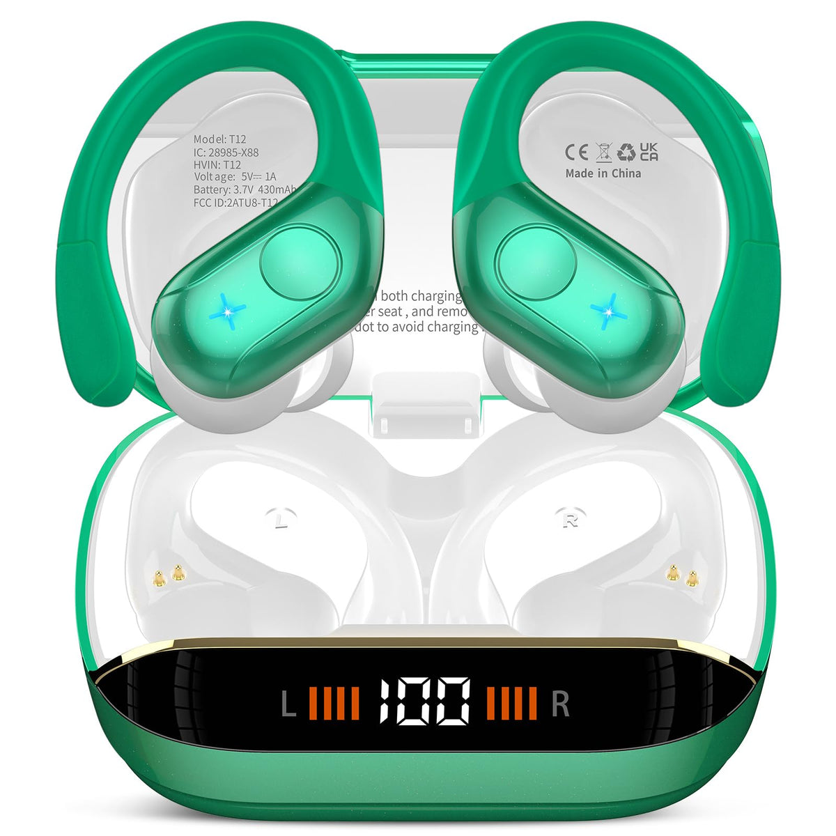 Qecnato Cuffie Bluetooth Senza Fili, Auricolari Bluetooth 5.4 con Stereo HiFi, 75 Ore, Auricolari con 4 ENC Mic, Display LED, IP7 impermeabili Cuffiette Wireless per Jogging, Lavoro, Nero