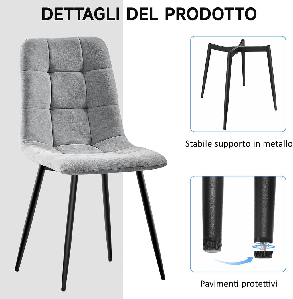 Set di 4 Sedie Da Pranzo,Tessuto di Lino Traspirante,Grigio