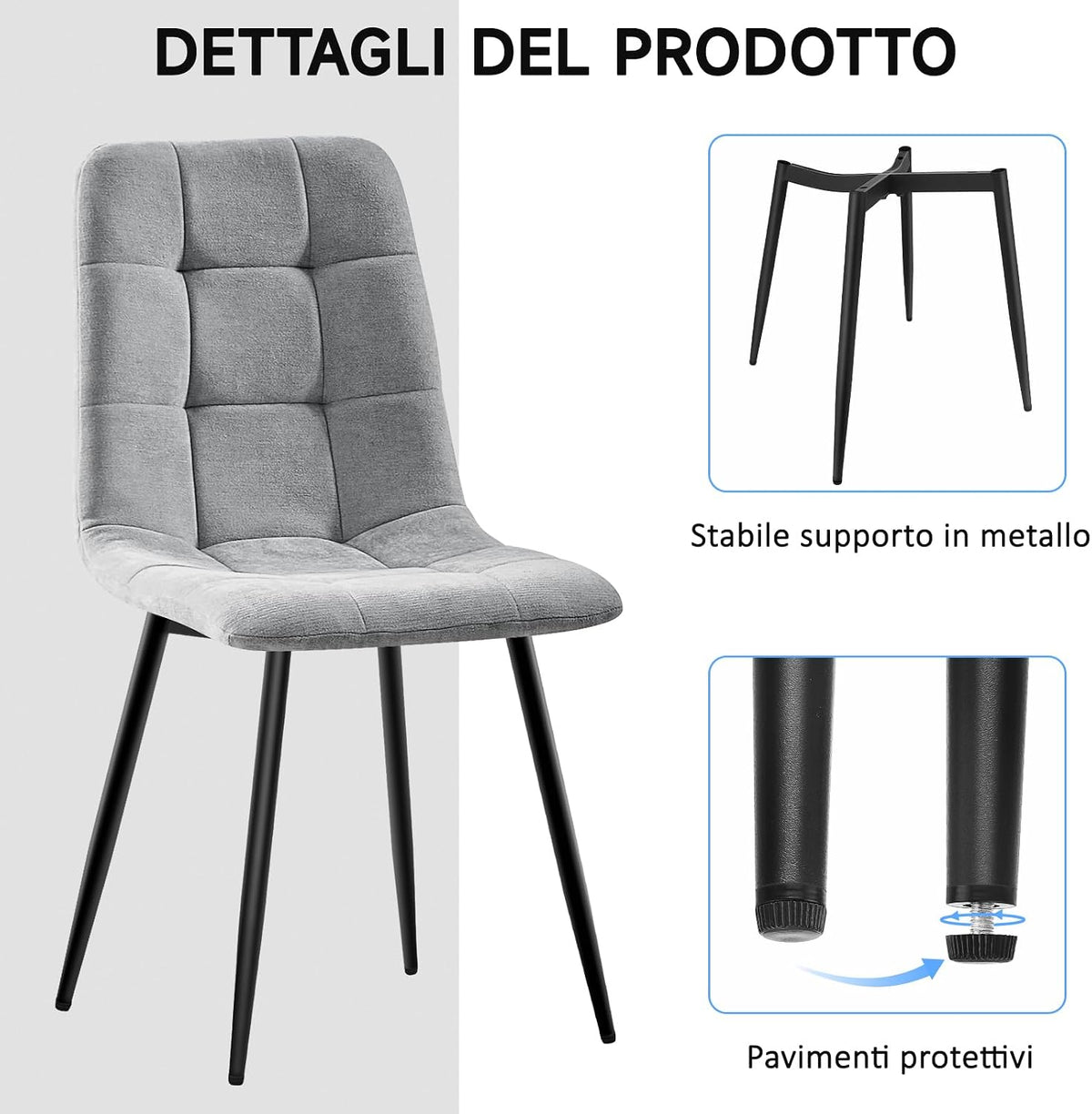 Set di 4 Sedie Da Pranzo,Tessuto di Lino Traspirante,Grigio