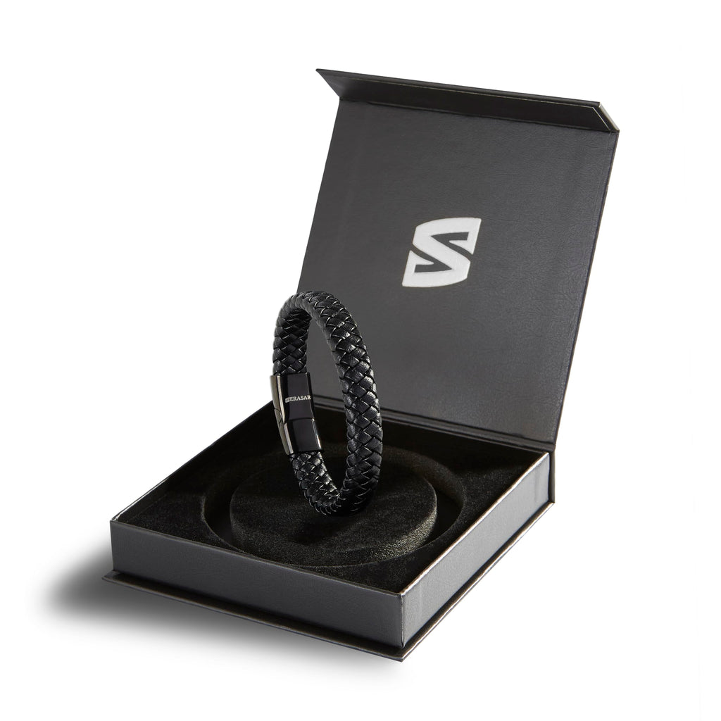 SERASAR Bracciale Uomo Pelle Nera/Marrone, 3 Misure, con Confezione Regalo