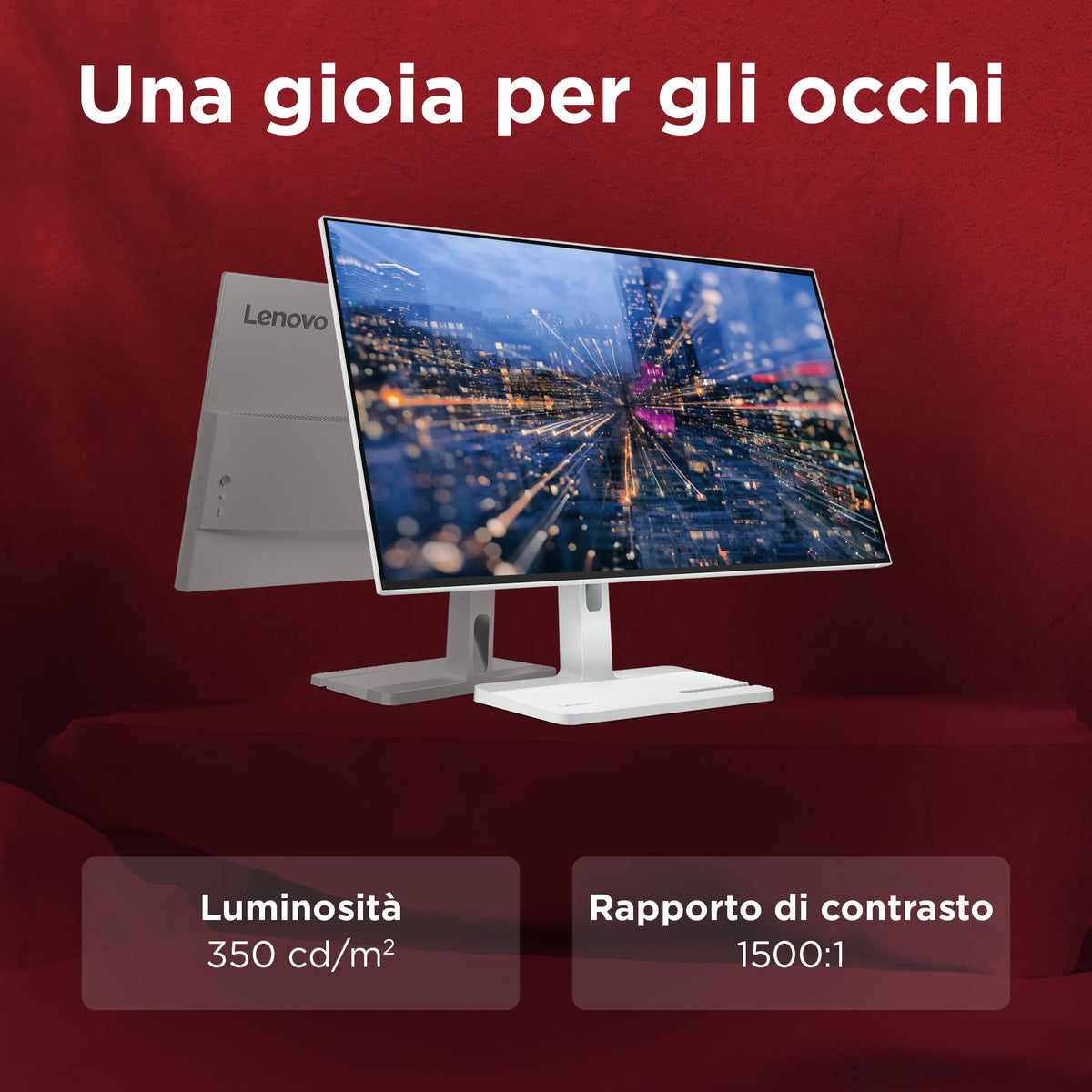 Lenovo L27-45 Monitor IPS 27" Full HD, 144Hz, 1ms, Altoparlanti integrati, HDMI e VGA, Ideale per Gaming, Studio e Home Office, VESA 100x100mm, AMD FreeSync, Inclinazione Regolabile