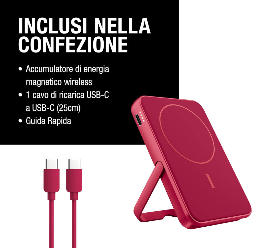 Fresh 'n Rebel Powerbank Magnetico Senza Fili 5000mAh, compatibile con MagSafe, Ricarica Rapida PD 20W, porta USB-C (in/Out), per iPhone 17/16/15/14/13/12, Portatile, con Supporto (Storm Grey)