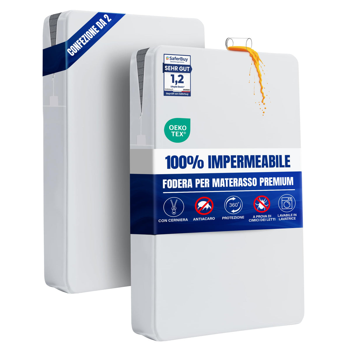 Coprimaterasso Integrale Impermeabile Premium 140 x 200 x 20 cm Zip