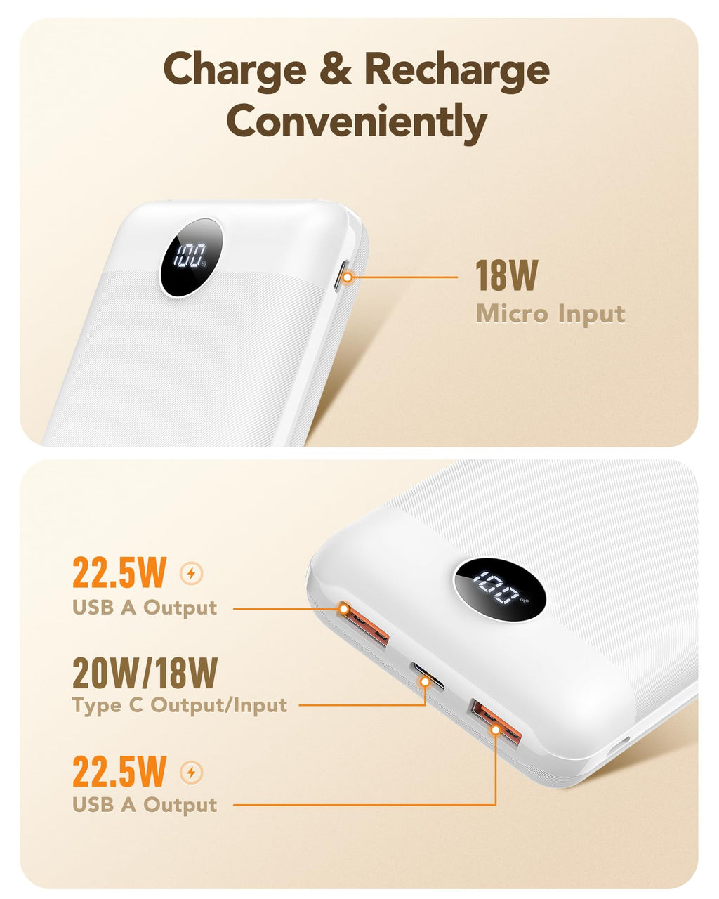 VEGER Power Bank 20000mAh, 22,5W Caricatore Ricarica Rapida PD3.0 QC4.0