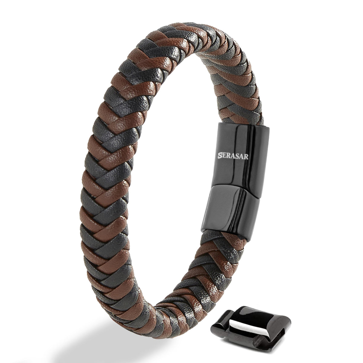 SERASAR Bracciale Uomo Pelle Nera/Marrone, 3 Misure, con Confezione Regalo