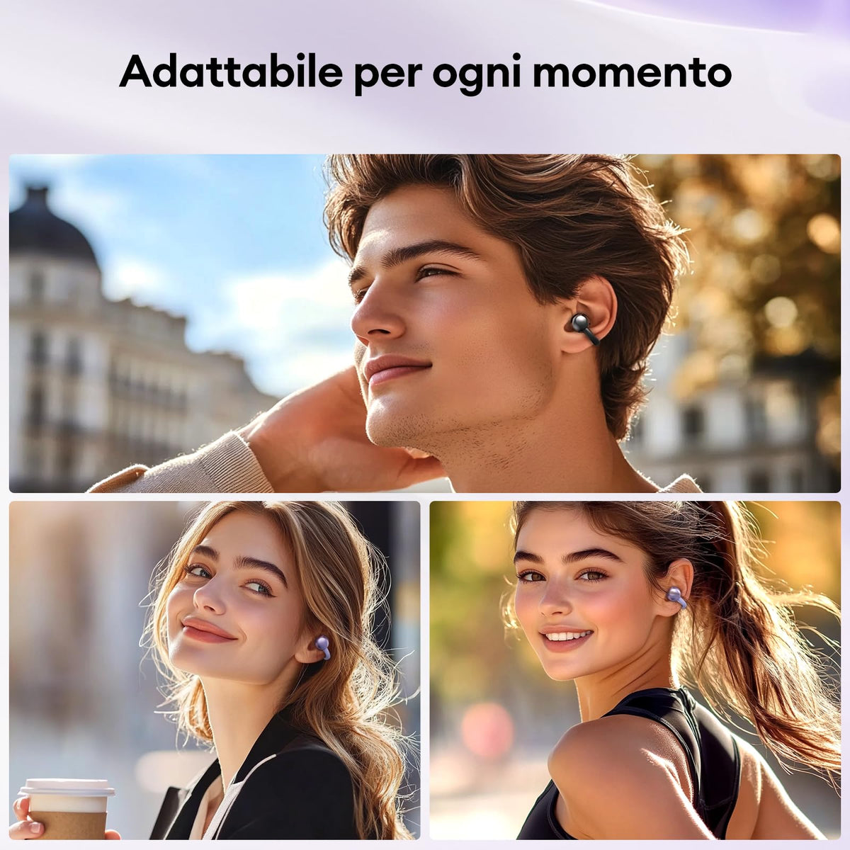 ZOMBIES CAT Auricolari Open Ear Clip-on con Schermo Touch Intelligente – Cuffie Bluetooth 5.4, Audio HiFi, Controllo Musicale & Volume, Auricolari Bluetooth per Sport,M100 Nero