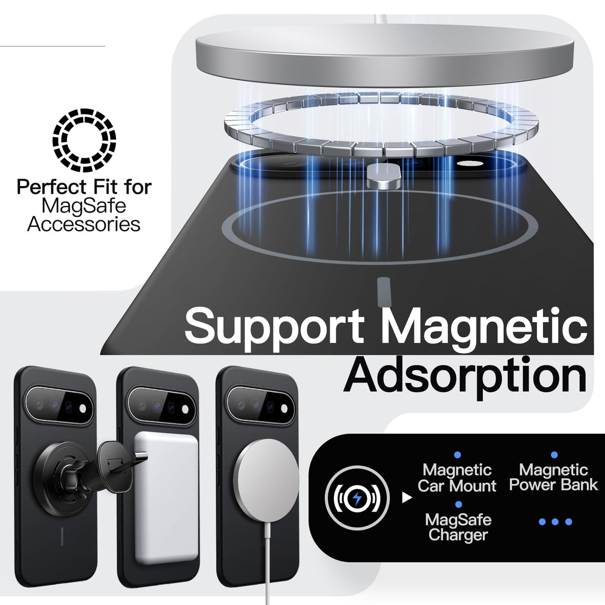 JETech Cover Magnetica Sottile per Google Pixel 11 Pro, Nero