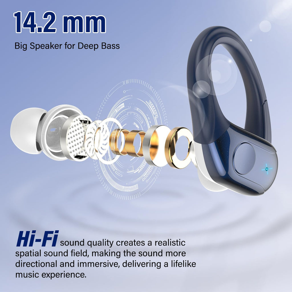 Qecnato Cuffie Bluetooth Senza Fili, Auricolari Bluetooth 5.4 con Stereo HiFi, 75 Ore, Auricolari con 4 ENC Mic, Display LED, IP7 impermeabili Cuffiette Wireless per Jogging, Lavoro, Nero