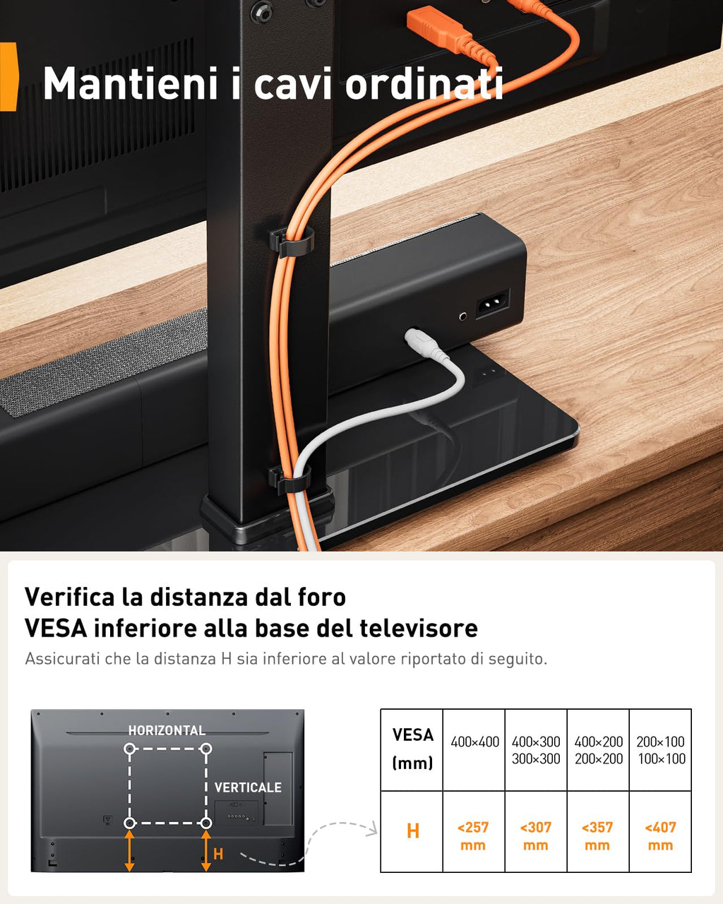 Supporto Girevole da Tavolo per TV da 26-60 Pollici - Piedistallo per TV Regolabile in Altezza con Base in Vetro Temperato, VESA Max 400x400mm, Fino a 40 kg