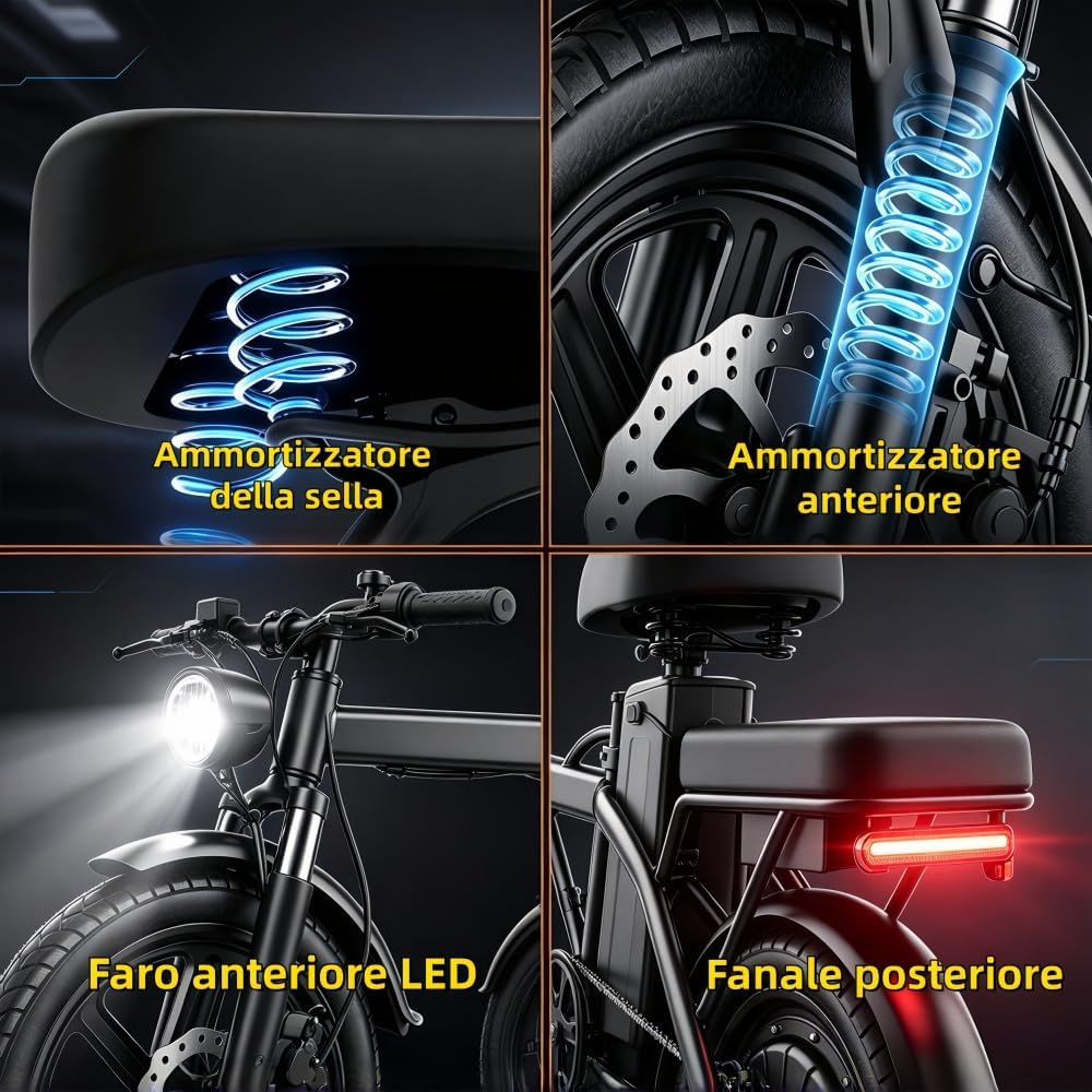 Bicicletta elettrica per adulti, bicicletta elettrica pieghevole da 14 pollici, batteria rimovibile da 48 V e 15,6 Ah, autonomia di 60-80 km, ideale per adolescenti e adulti per gli spostamenti urbani