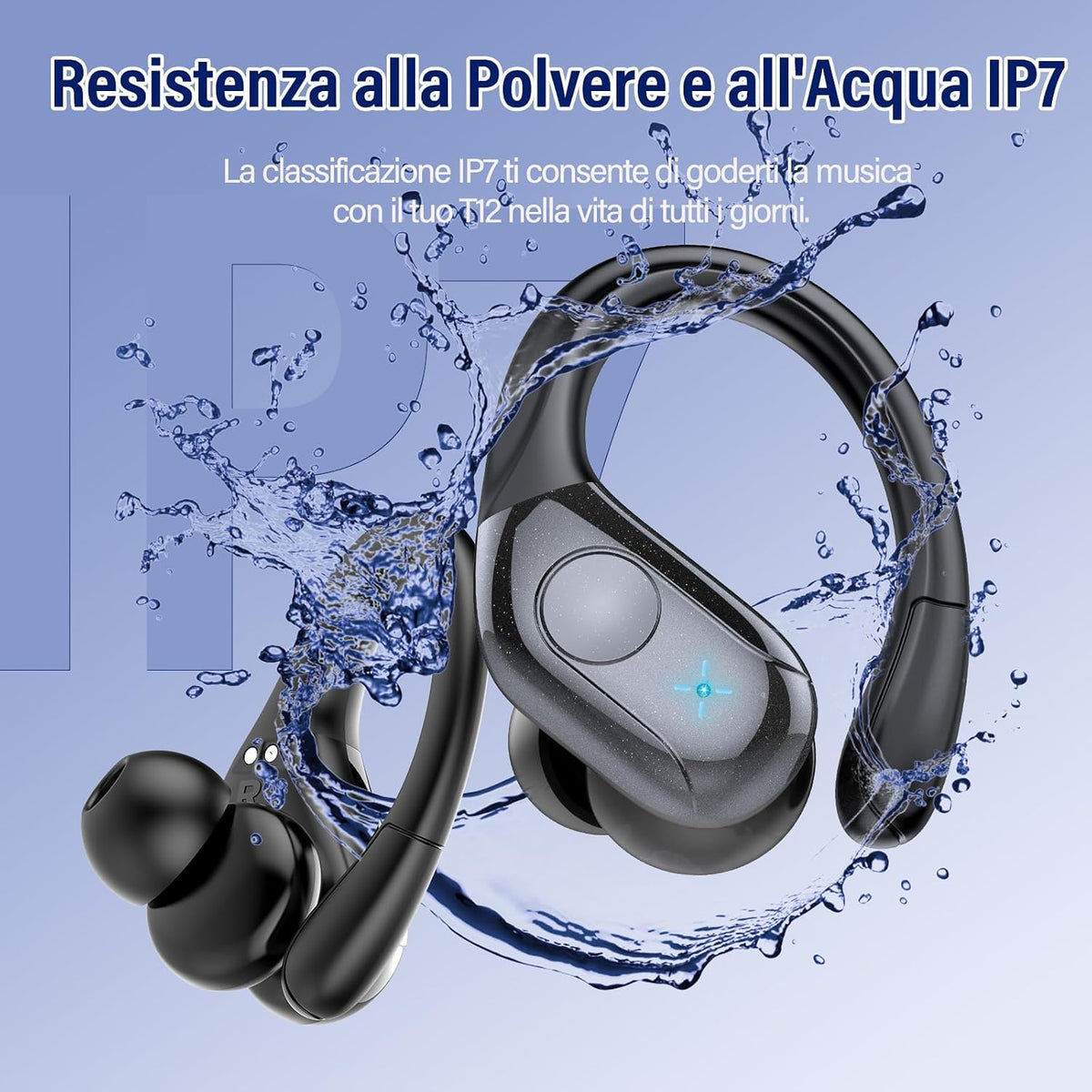 Qecnato Cuffie Bluetooth Senza Fili, Auricolari Bluetooth 5.4 con Stereo HiFi, 75 Ore, Auricolari con 4 ENC Mic, Display LED, IP7 impermeabili Cuffiette Wireless per Jogging, Lavoro, Nero