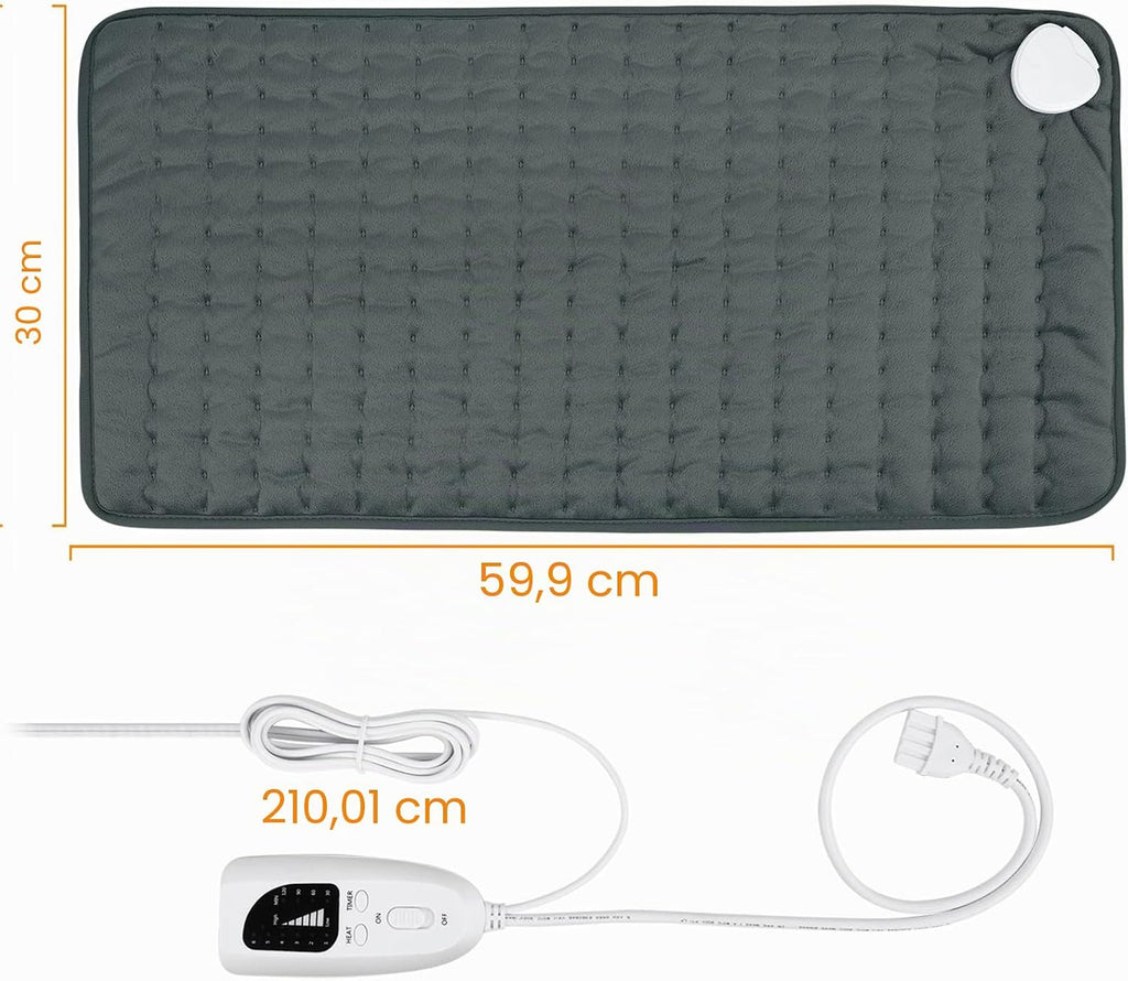 Termoforo Elettrico, Pad Elettrico con Spegnimento Automatico e 6 Livelli di Temperatura, Pad Riscaldante per Schiena, Spalla, Pancia Tecnologia di Riscaldamento(Grigio Scuro, 30x60 cm)