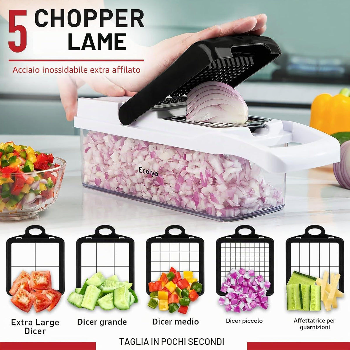 Tritatutto 25 in 1 e affettatrice a mandolina - Tritatutto con contenitore - Tagliaverdure, affettatrice per insalata, cipolla, patate e pomodoro - gadget da cucina - 13 lame
