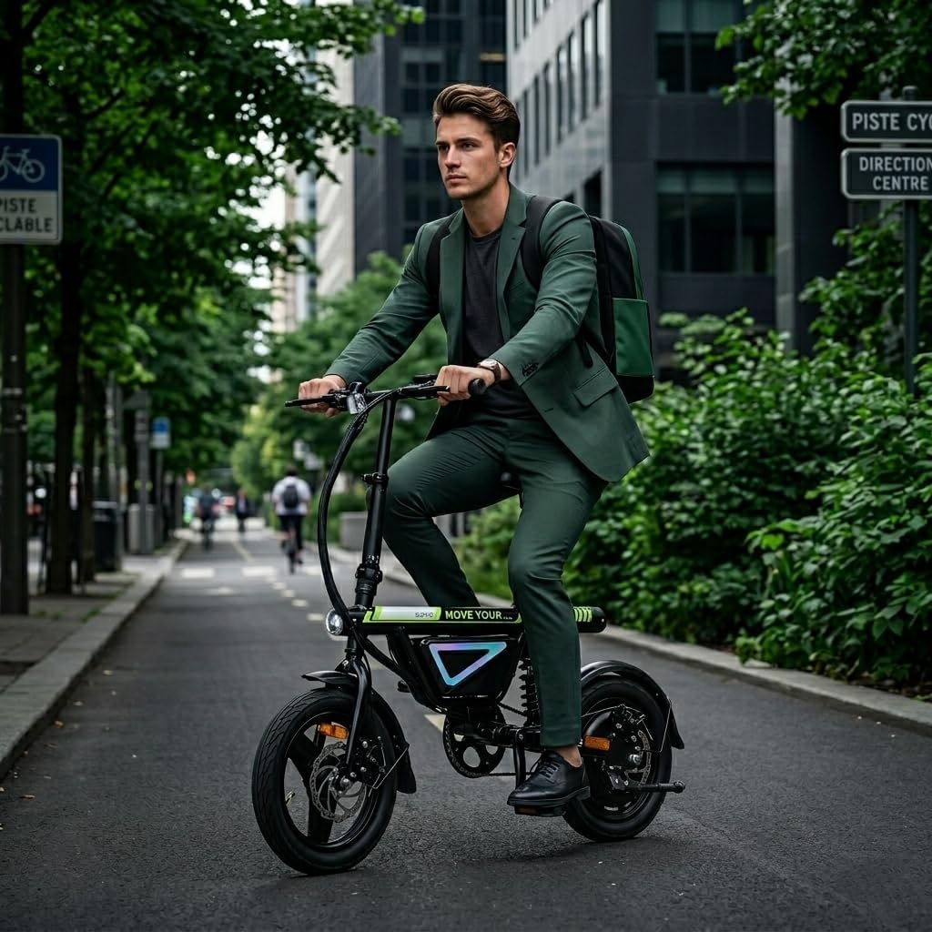 Finbike Bici Elettrica Pieghevole 14'' Pneumatico, 432WH Batteria, Autonomia di 30-50 KM, Motore 250W, E-Bike per Adulti e Adolescente, Carico 120kg, 10/15/25KM/H