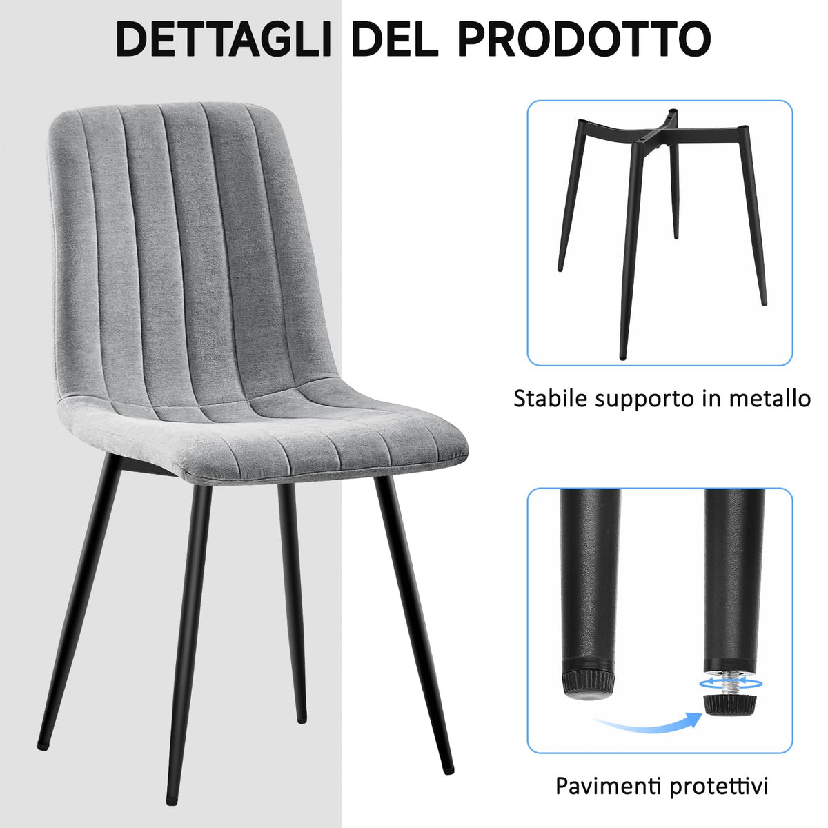 Set di 4 Sedie Da Pranzo,Tessuto di Lino Traspirante,Grigio