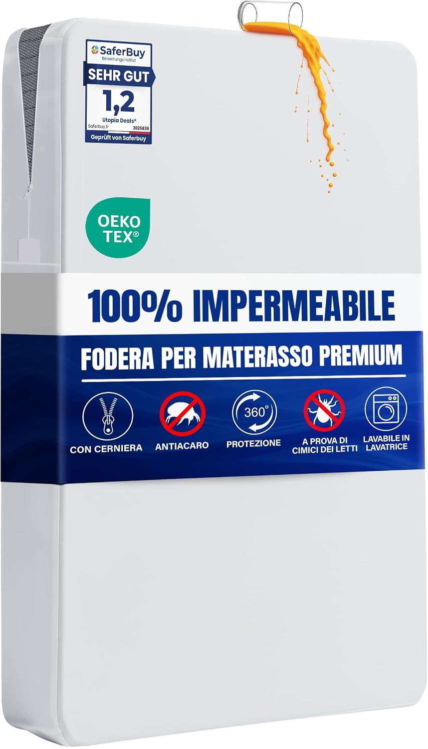 Coprimaterasso Integrale Impermeabile Premium 140 x 200 x 20 cm Zip