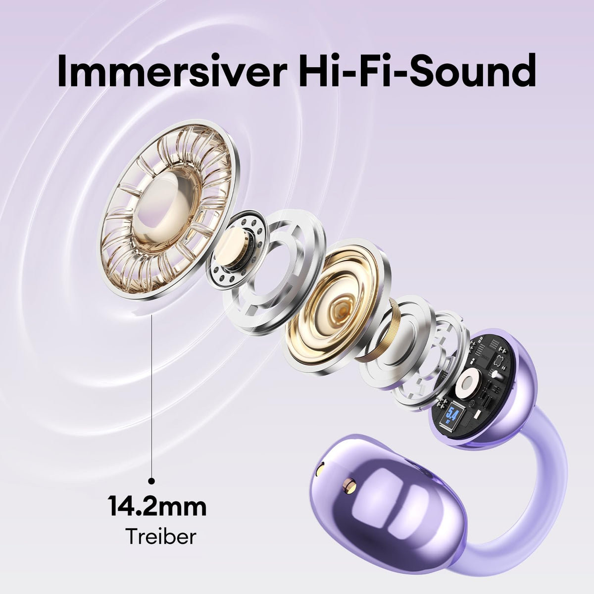 ZOMBIES CAT Auricolari Open Ear Clip-on con Schermo Touch Intelligente – Cuffie Bluetooth 5.4, Audio HiFi, Controllo Musicale & Volume, Auricolari Bluetooth per Sport,M100 Nero