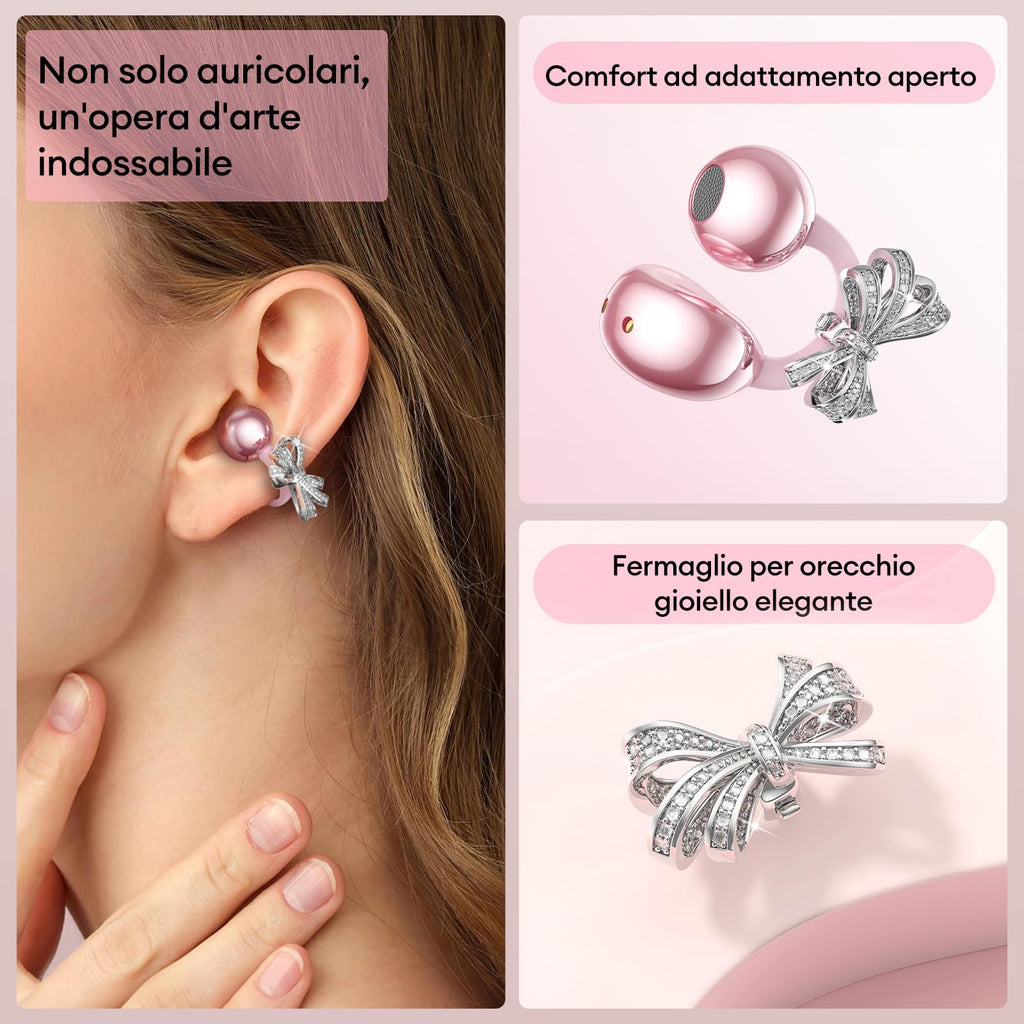 ZOMBIES CAT Auricolari Open Ear Clip-on con Schermo Touch Intelligente – Cuffie Bluetooth 5.4, Audio HiFi, Controllo Musicale & Volume, Auricolari Bluetooth per Sport,M100 Nero