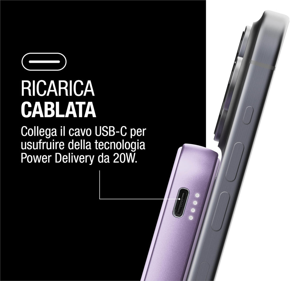 Fresh 'n Rebel Powerbank Magnetico Senza Fili 5000mAh, compatibile con MagSafe, Ricarica Rapida PD 20W, porta USB-C (in/Out), per iPhone 17/16/15/14/13/12, Portatile, con Supporto (Storm Grey)