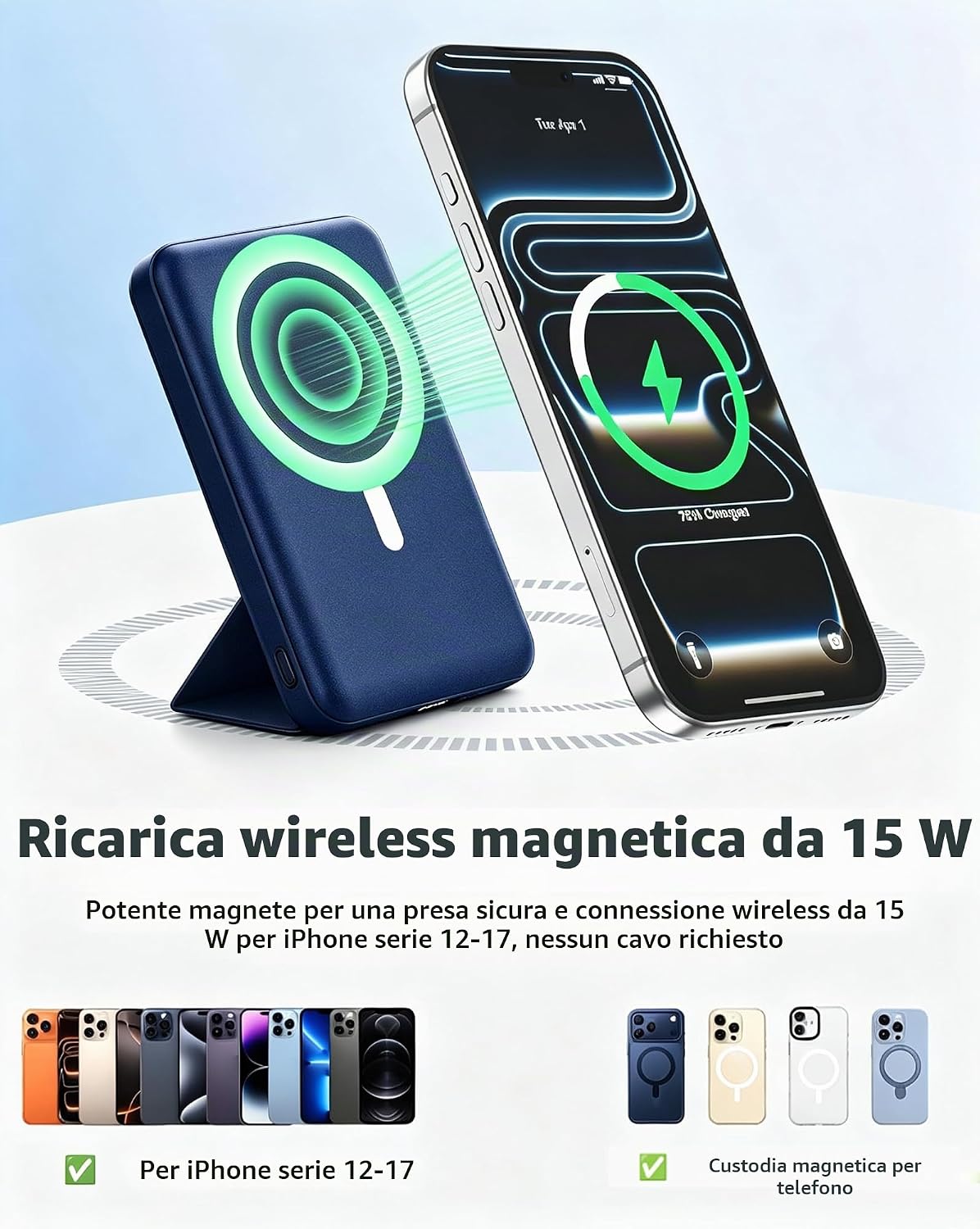 per Magsafe Powerbank 10000mAh,Power bank per iPhone con Supporto
