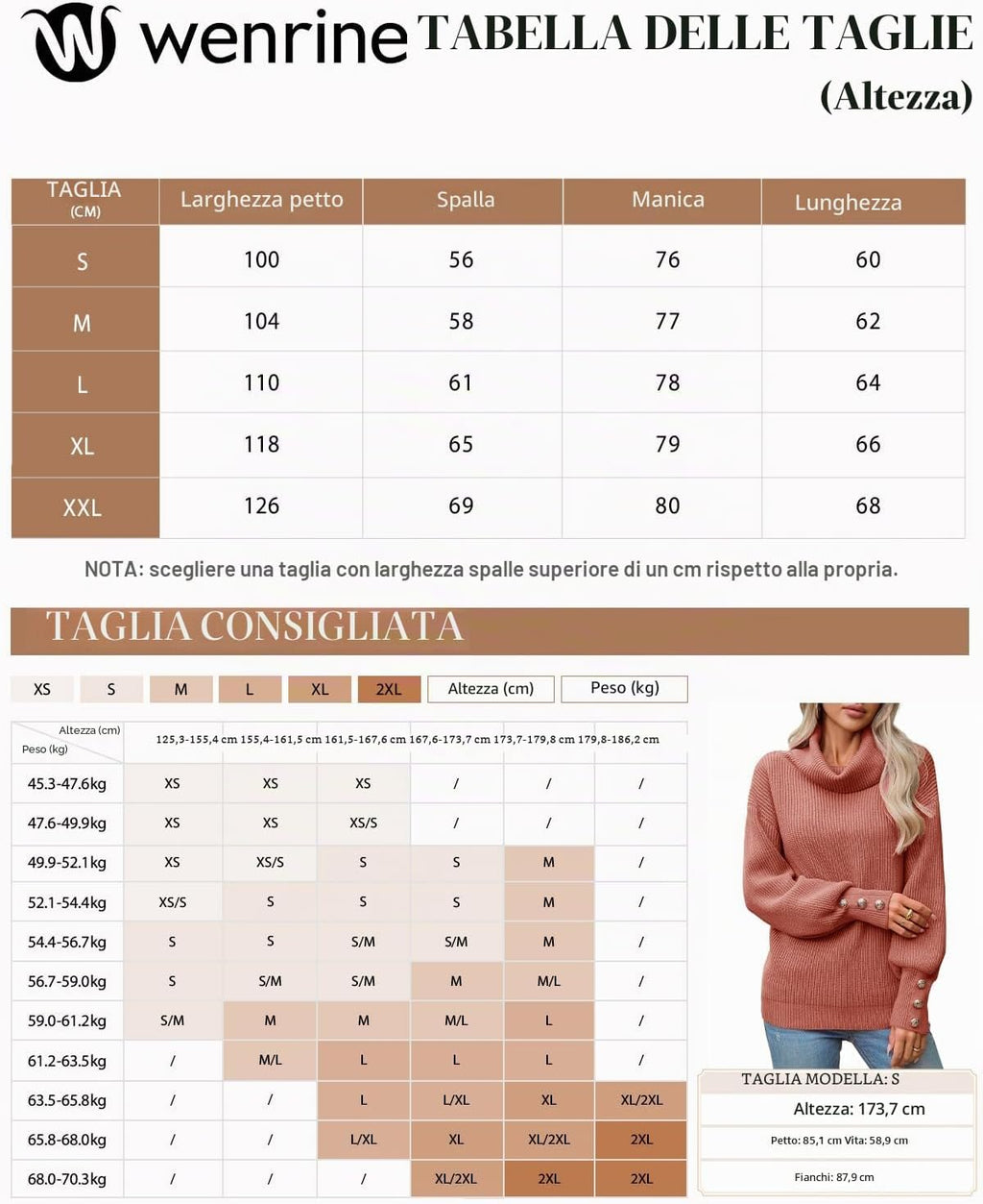 Wenrine Maglione Oversize da Donna in Maglia a Collo Alto e Maniche Lunghe