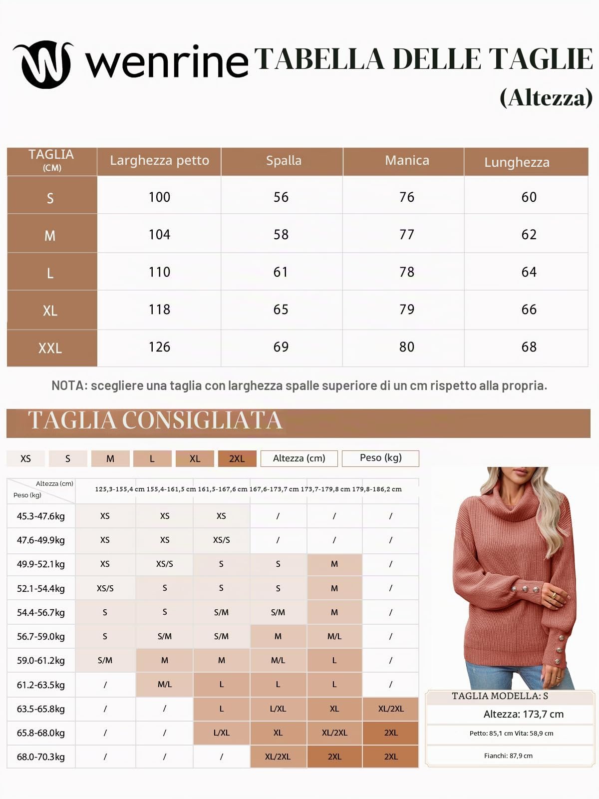 Wenrine Maglione Oversize da Donna in Maglia a Collo Alto e Maniche Lunghe
