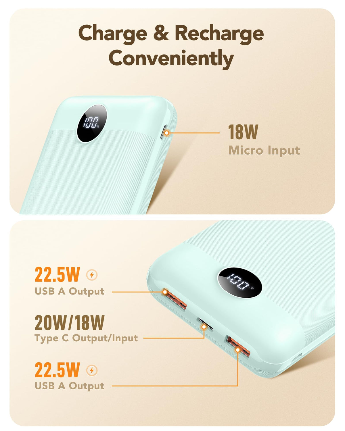 VEGER Power Bank 20000mAh, 22,5W Caricatore Ricarica Rapida PD3.0 QC4.0