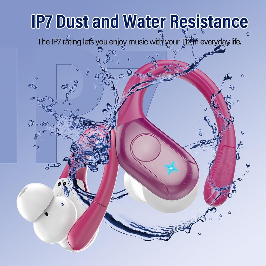 Qecnato Cuffie Bluetooth Senza Fili, Auricolari Bluetooth 5.4 con Stereo HiFi, 75 Ore, Auricolari con 4 ENC Mic, Display LED, IP7 impermeabili Cuffiette Wireless per Jogging, Lavoro, Nero