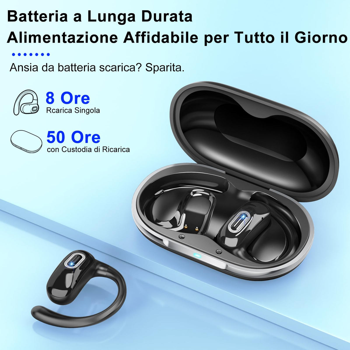Qecnato Cuffie Bluetooth Senza Fili, Auricolari Bluetooth 5.4 con Stereo HiFi, 75 Ore, Auricolari con 4 ENC Mic, Display LED, IP7 impermeabili Cuffiette Wireless per Jogging, Lavoro, Nero