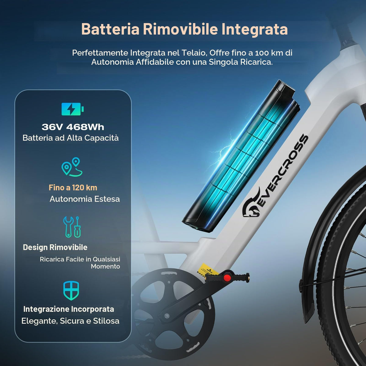 EVERCROSS Bicicletta Elettrica per Adulti, 250W Bici da Montagna,16"/20"/27,5" Pneumatici Grassi E-Bike, Fino a 25KM/H, 36V/48V Batteria Rimovibile E-Bici,Sistema a Doppio Disco