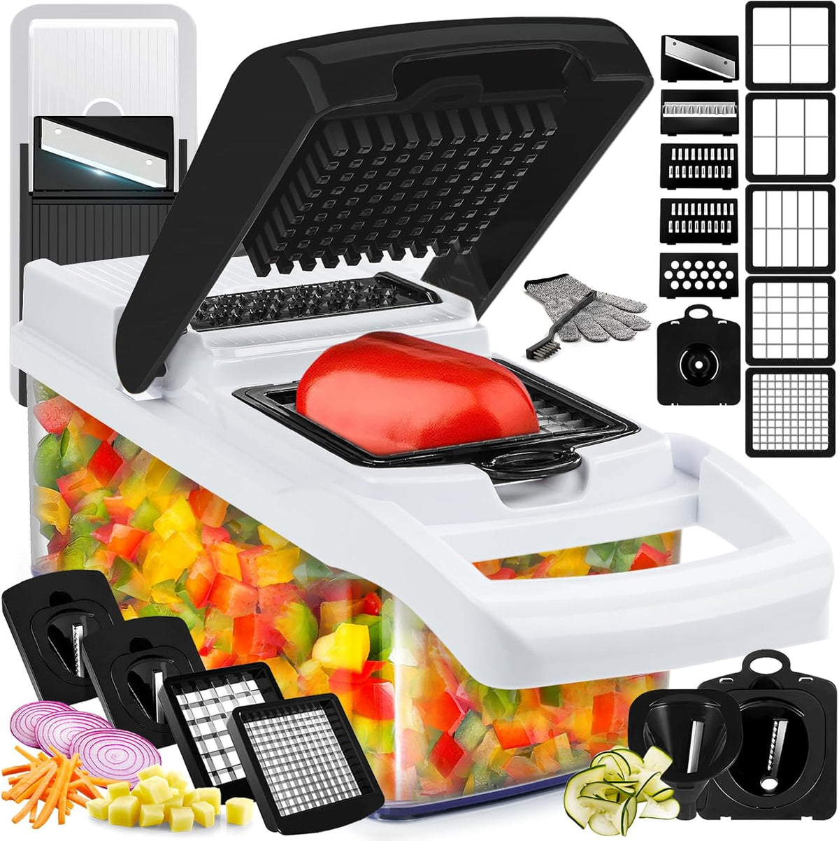 Tritatutto 25 in 1 e affettatrice a mandolina - Tritatutto con contenitore - Tagliaverdure, affettatrice per insalata, cipolla, patate e pomodoro - gadget da cucina - 13 lame