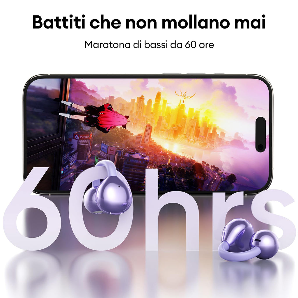 ZOMBIES CAT Auricolari Open Ear Clip-on con Schermo Touch Intelligente – Cuffie Bluetooth 5.4, Audio HiFi, Controllo Musicale & Volume, Auricolari Bluetooth per Sport,M100 Nero