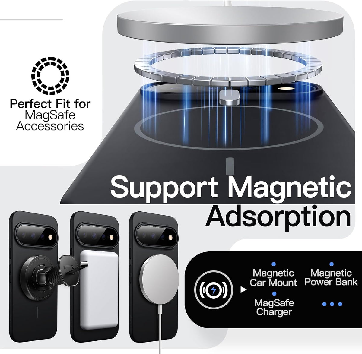 JETech Cover Magnetica Sottile per Google Pixel 11 Pro, Nero