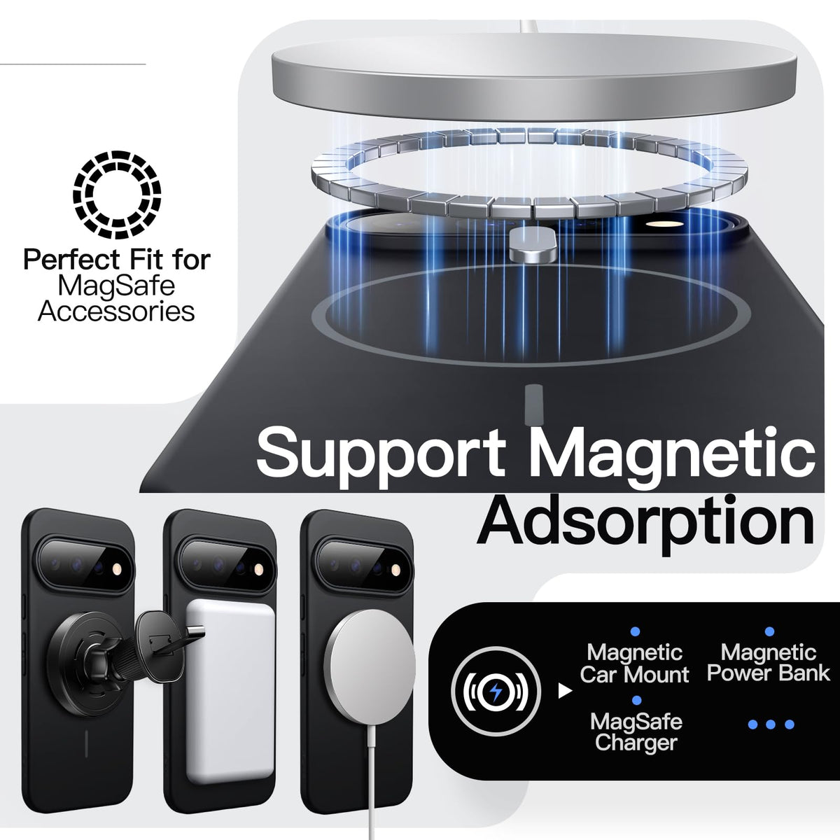 JETech Cover Magnetica Sottile per Google Pixel 11 Pro, Nero