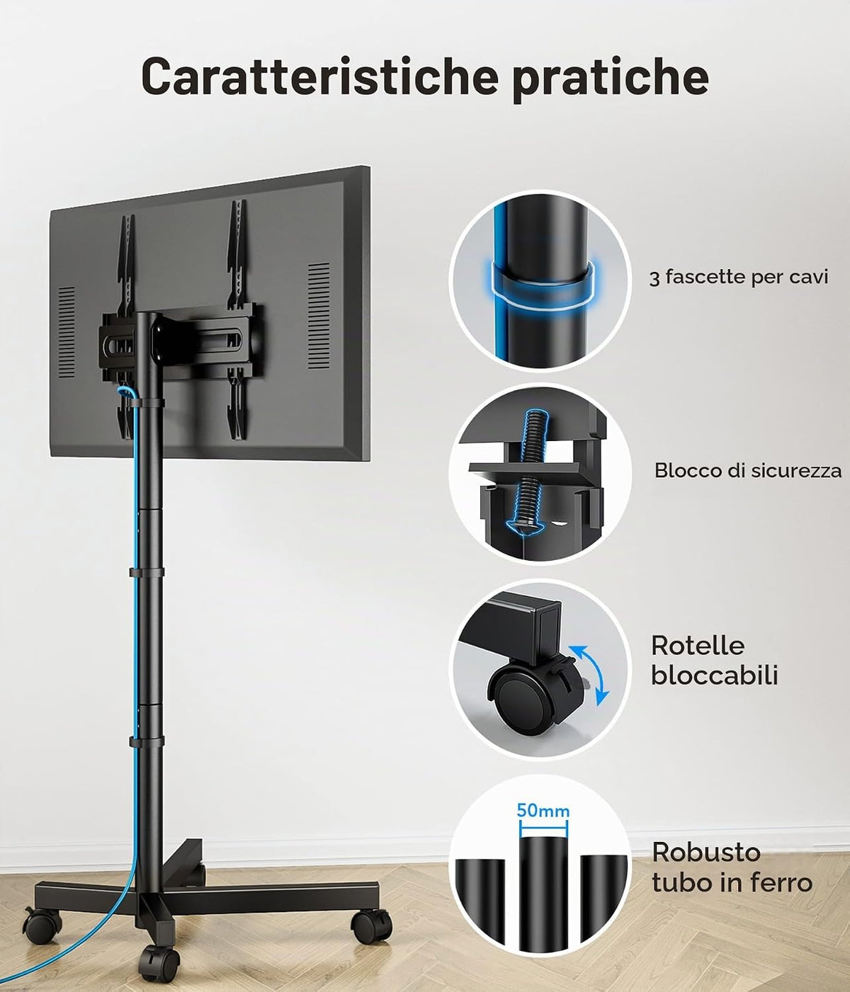 Supporto TV da Pavimento per Schermi Plasma/LCD/LED 23-60 Pollici con Ruote, Carrello Staffa Porta Mobile Supporto TV Fino a 40 kg, Max VESA 400 x 400 mm