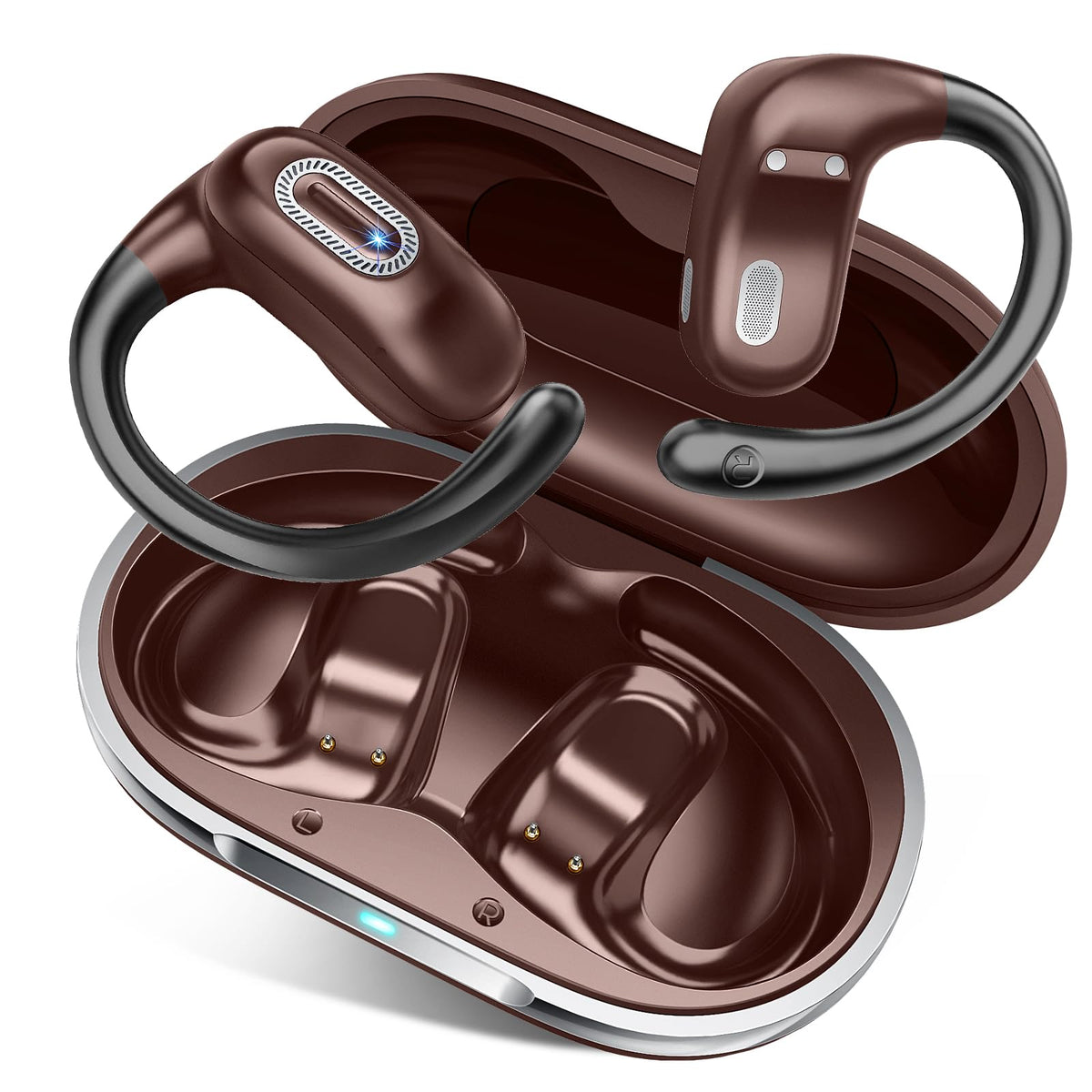 Qecnato Cuffie Bluetooth Senza Fili, Auricolari Bluetooth 5.4 con Stereo HiFi, 75 Ore, Auricolari con 4 ENC Mic, Display LED, IP7 impermeabili Cuffiette Wireless per Jogging, Lavoro, Nero