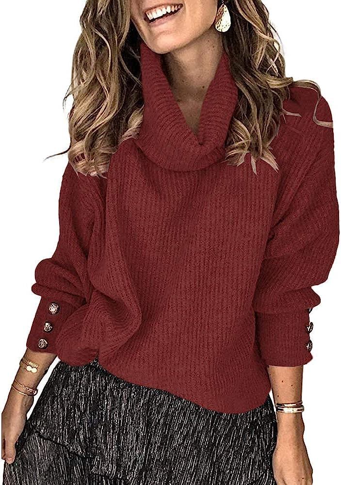 Wenrine Maglione Oversize da Donna in Maglia a Collo Alto e Maniche Lunghe