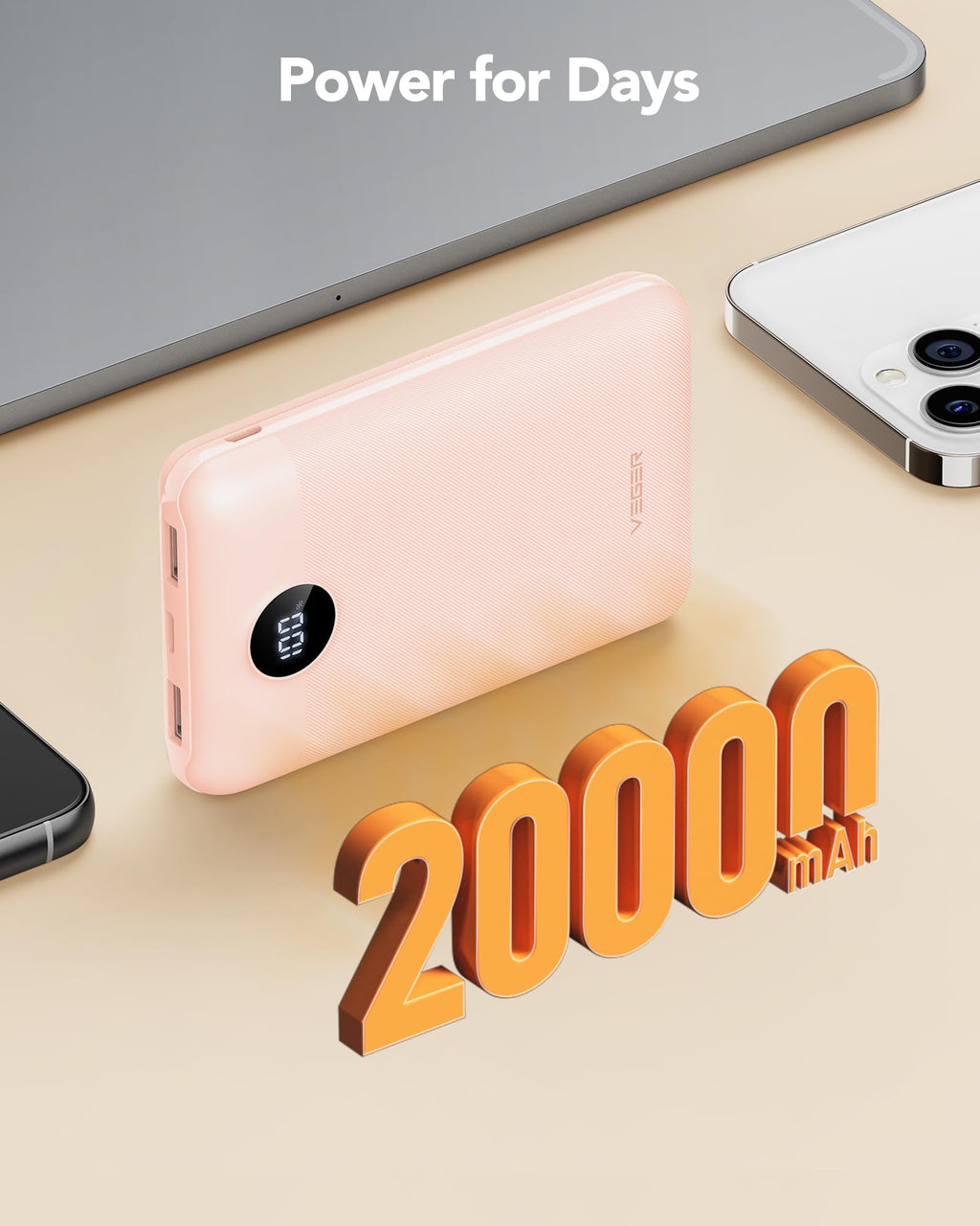 VEGER Power Bank 20000mAh, 22,5W Caricatore Ricarica Rapida PD3.0 QC4.0