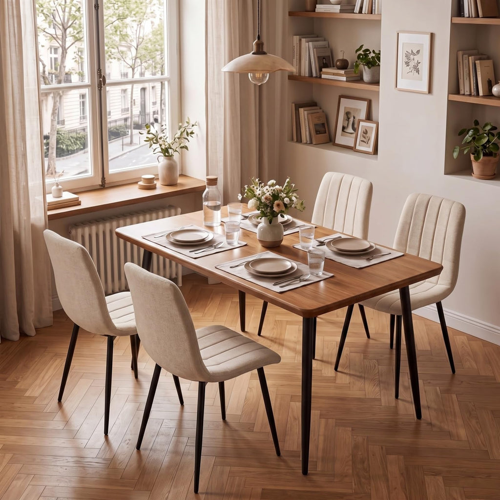Set di 4 Sedie Da Pranzo,Tessuto di Lino Traspirante,Grigio